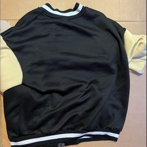 Black white and tan zip up crewneck